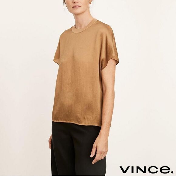 Vince. **NWT** Rib Trim Flutter Sleeve Shell Blouse in Almond - Picture 9 of 16